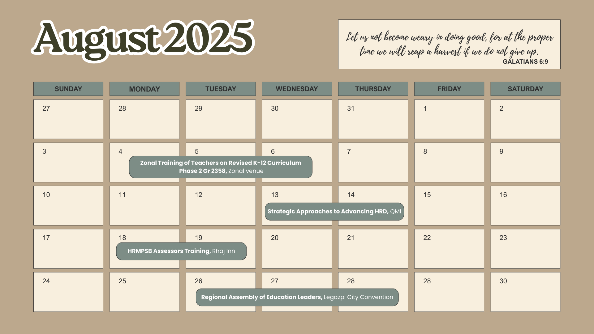 august-2025 calendar of activities