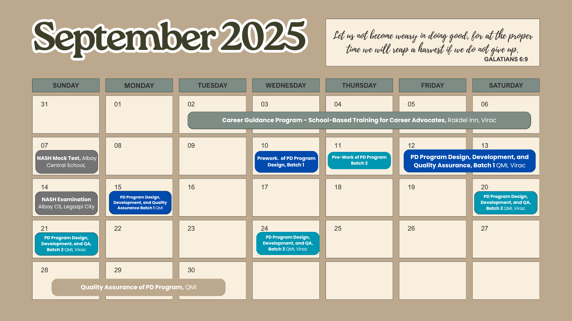 september-2025 calendar of activities