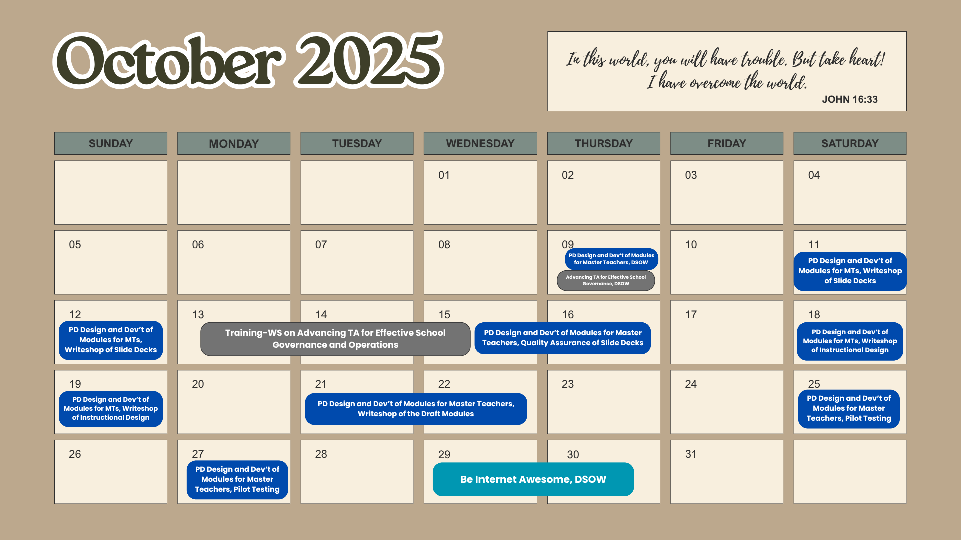 october-2025 calendar of activities
