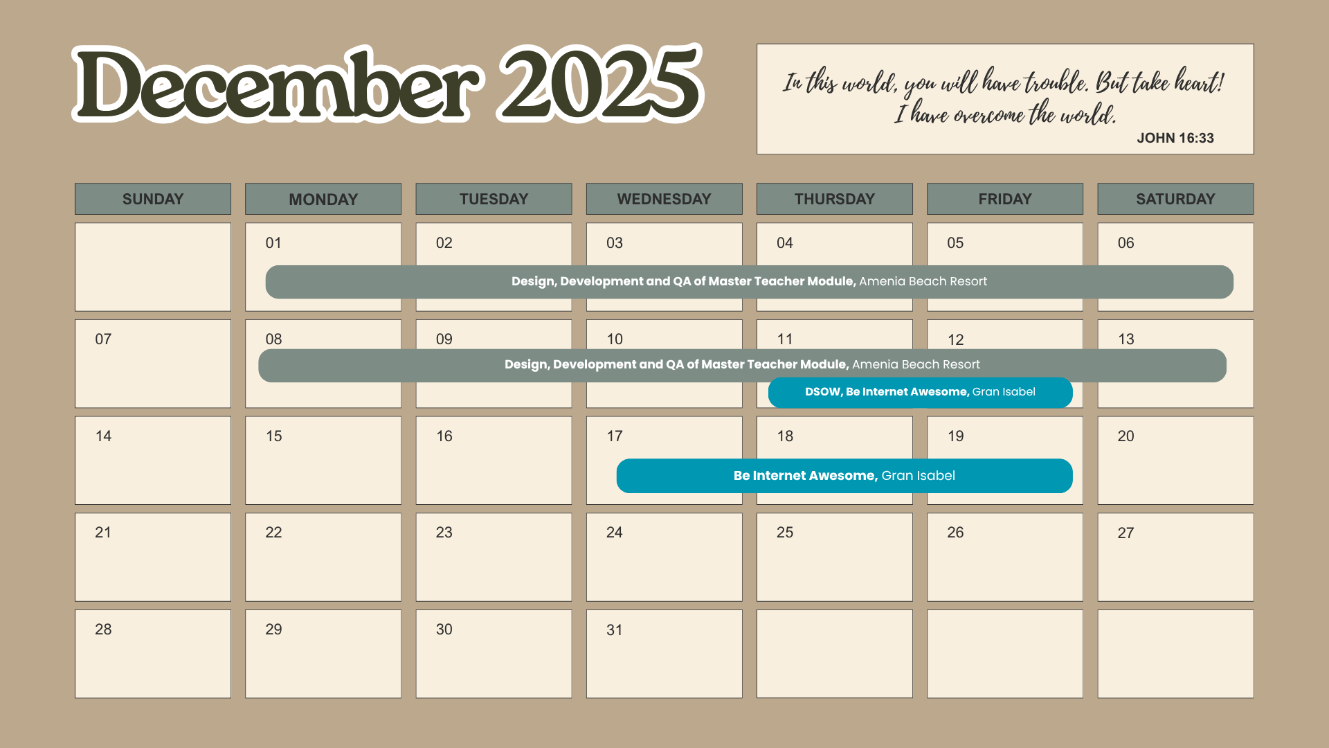 december-2025 calendar of activities